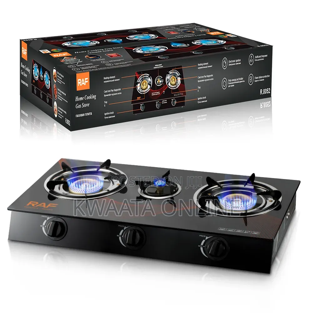 Raf Ignition Cooker 3 Burners Gas Stove With Glass Top