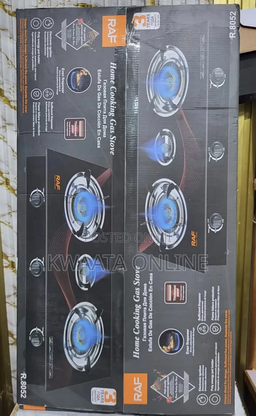 Raf Ignition Cooker 3 Burners Gas Stove With Glass Top
