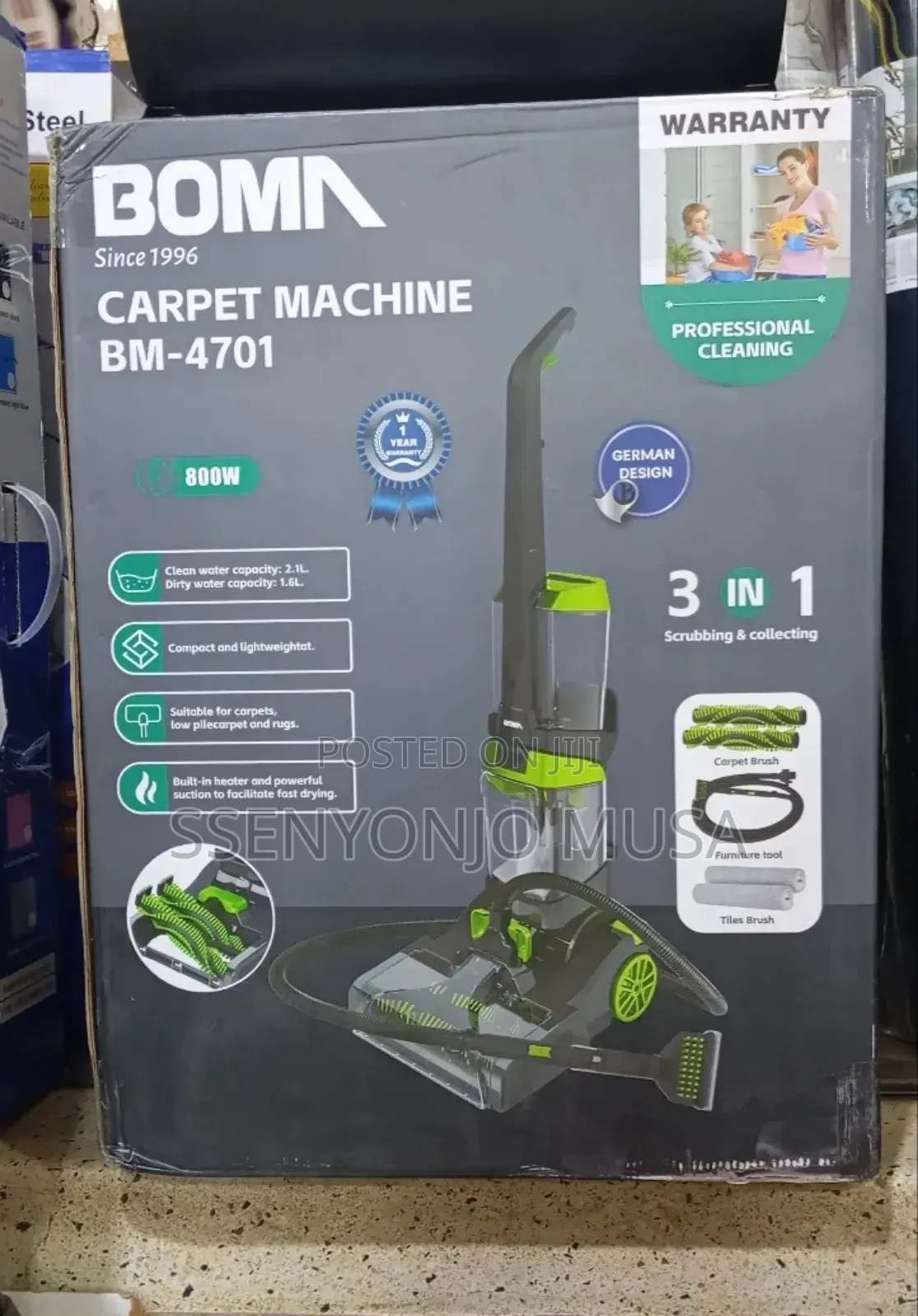 Boma Spot Cleaner Vacuum 800w – 3-in-1 Carpet Upholstery Cleaner