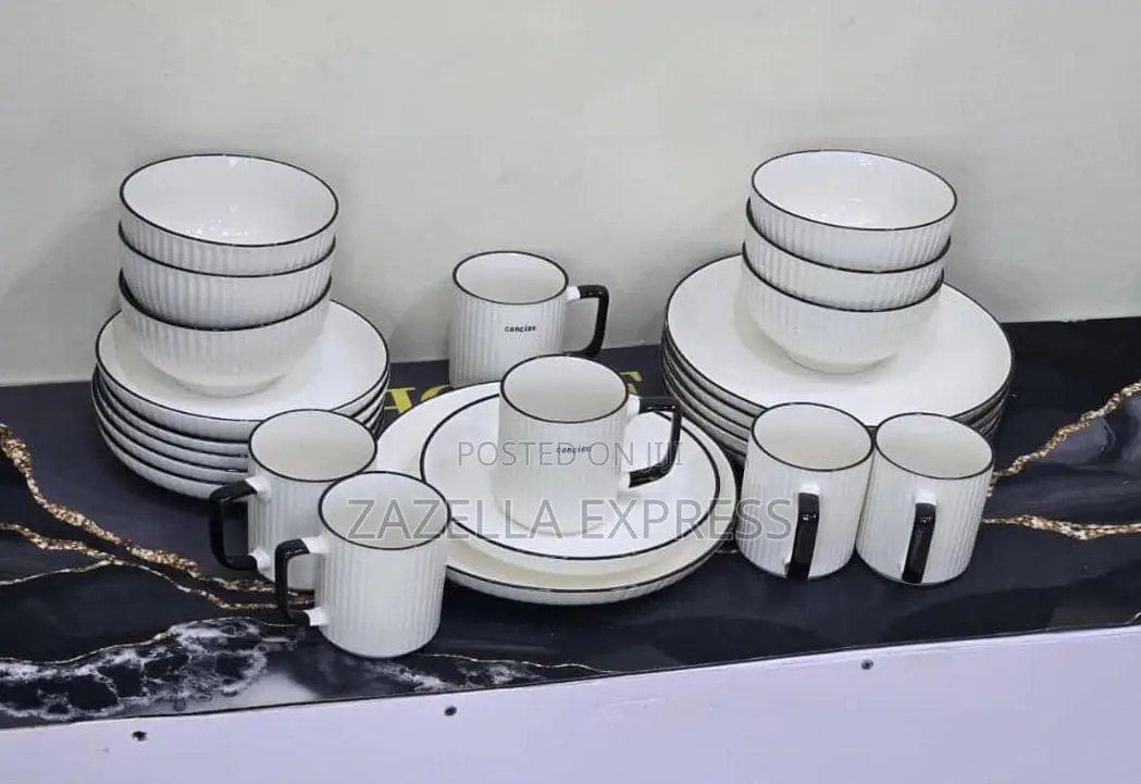 24 Piece Dinner Set 6 Dinner Plates, 6 Side Plates, 6 Bowls and 6 Cups