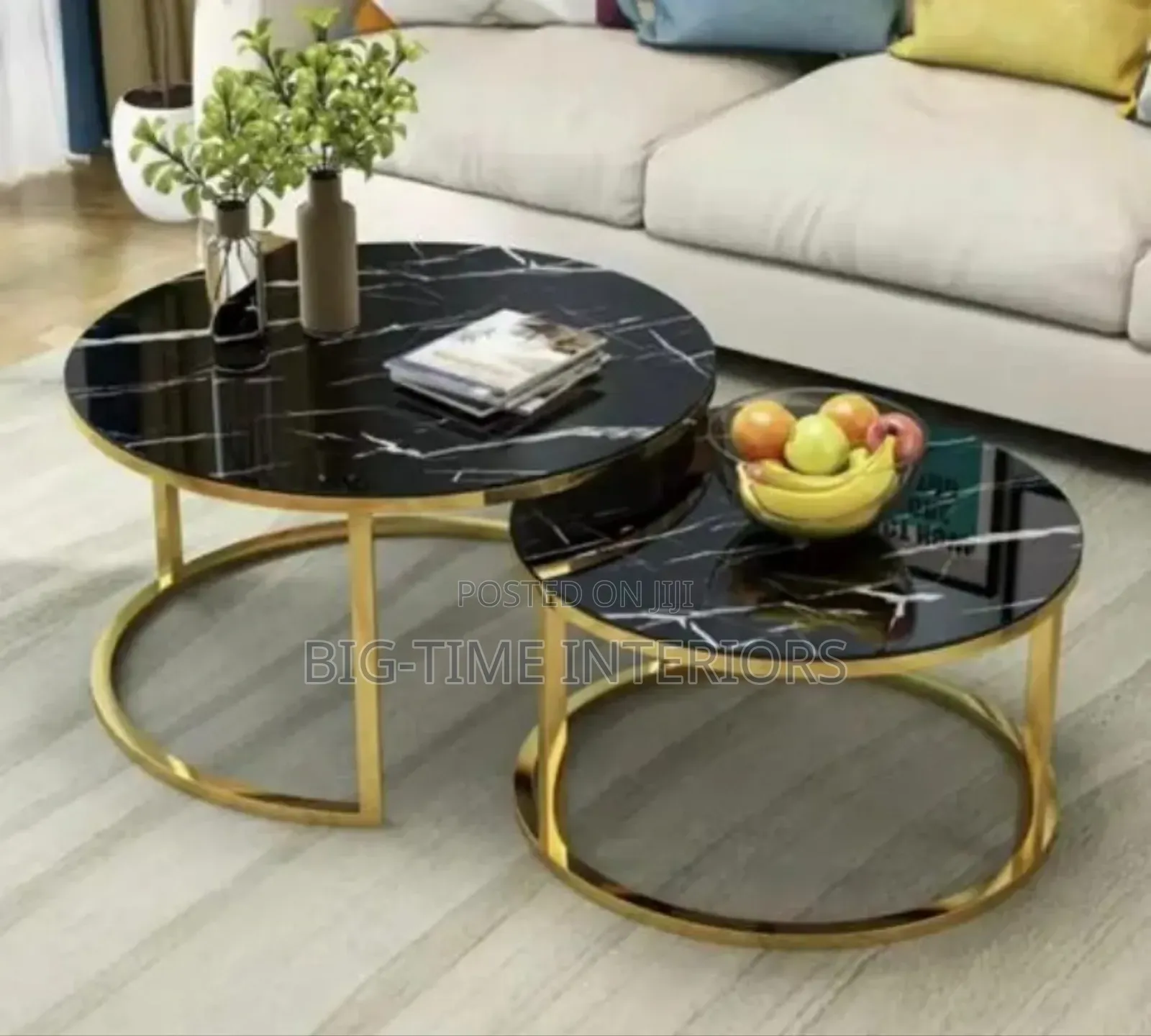 Black Round Coffee Table Set (2pcs)