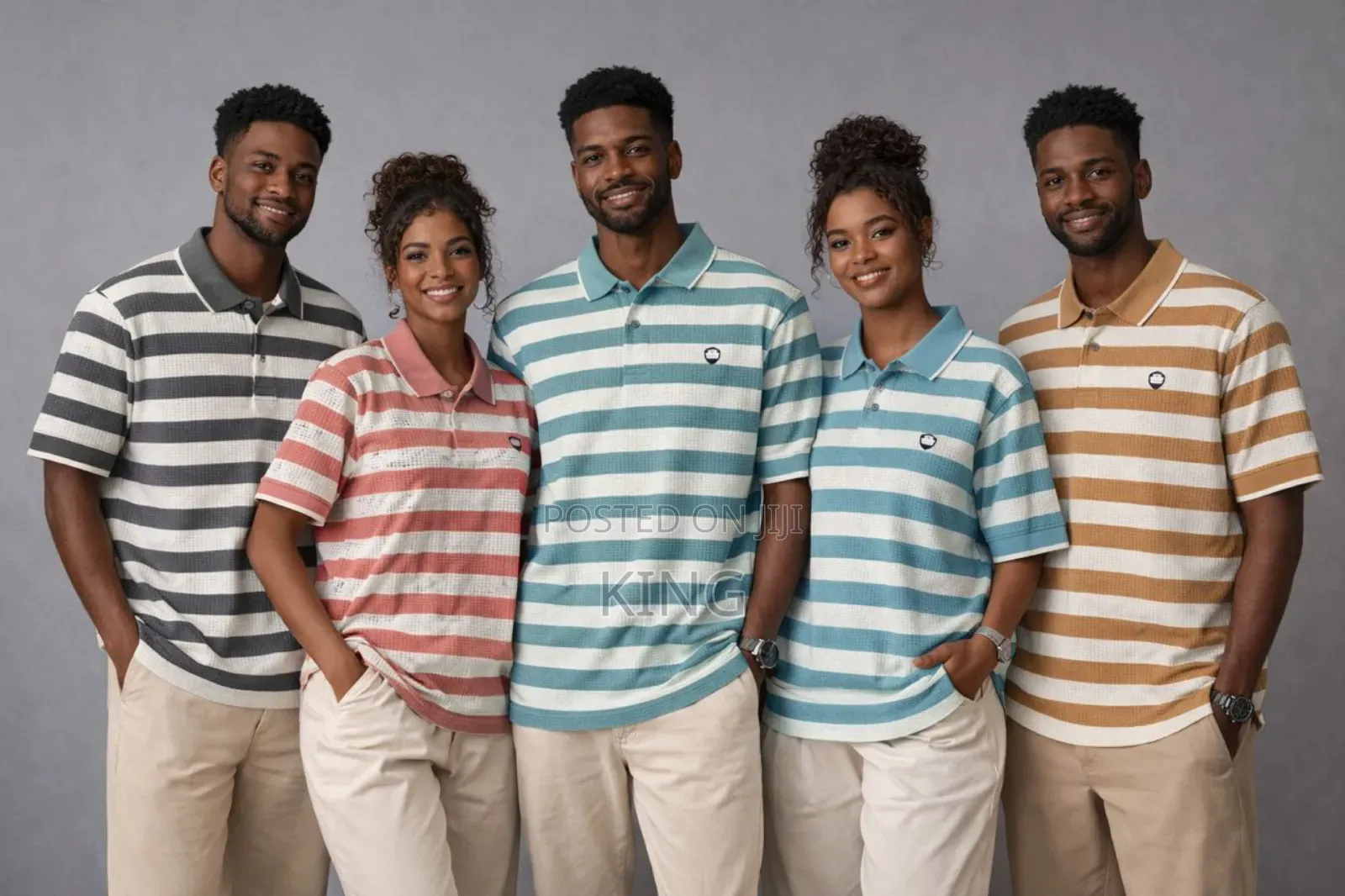 Striped Polo Shirts. Red, Teal, Mustard, Grey
