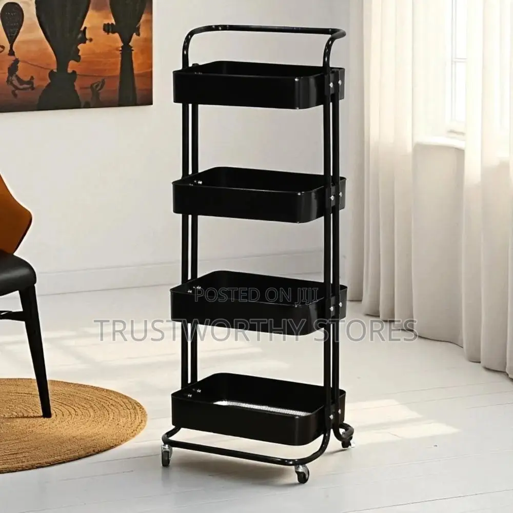 4 Layers Metallic Rolling Organizer With a Handle and Mesh Baskets