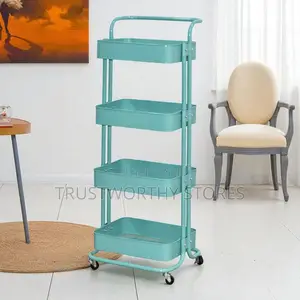 4 Layers Metallic Rolling Organizer With a Handle and Mesh Baskets