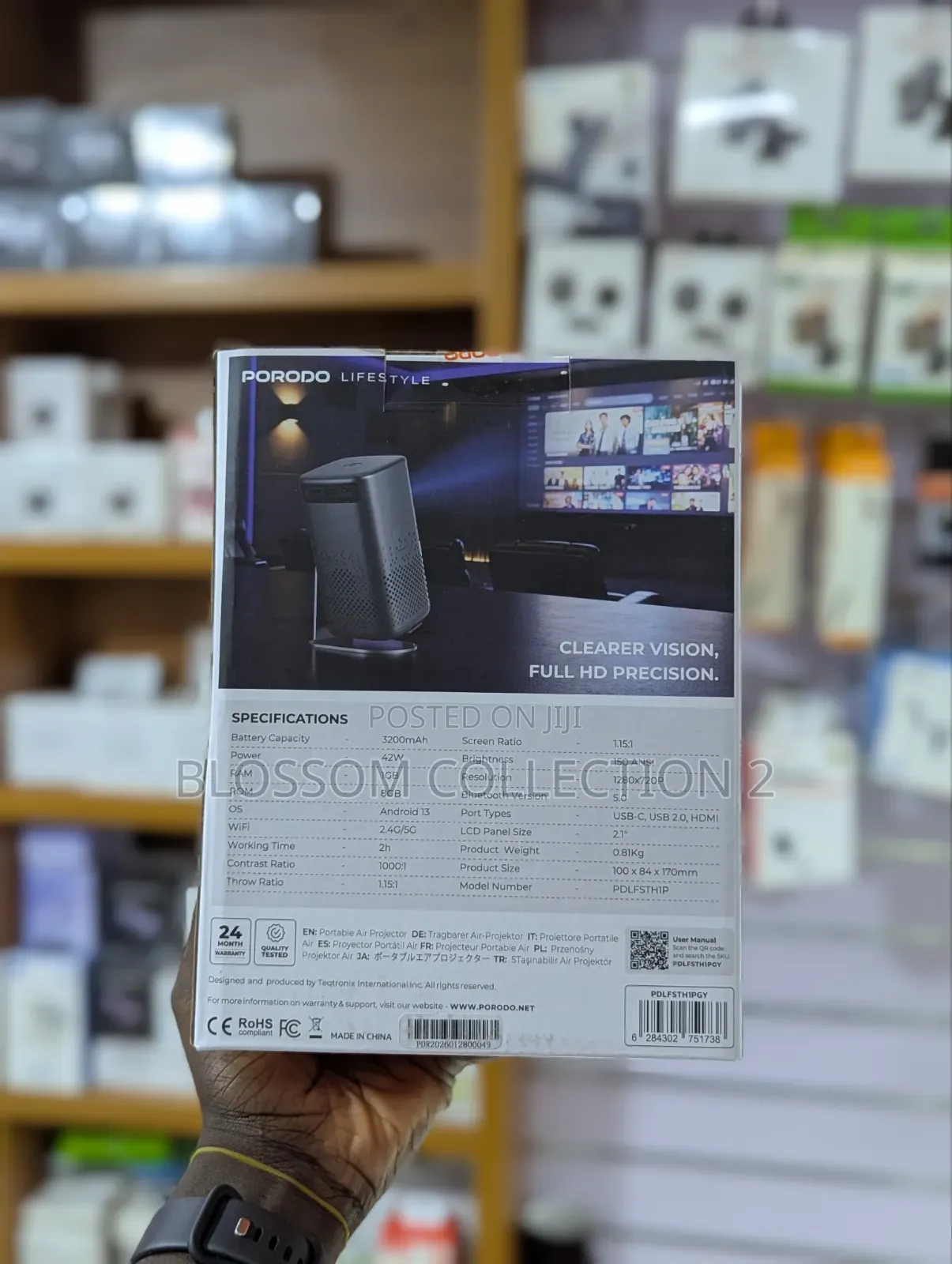 Porodo Rechargeable Portable Projector With Adjustable Screen