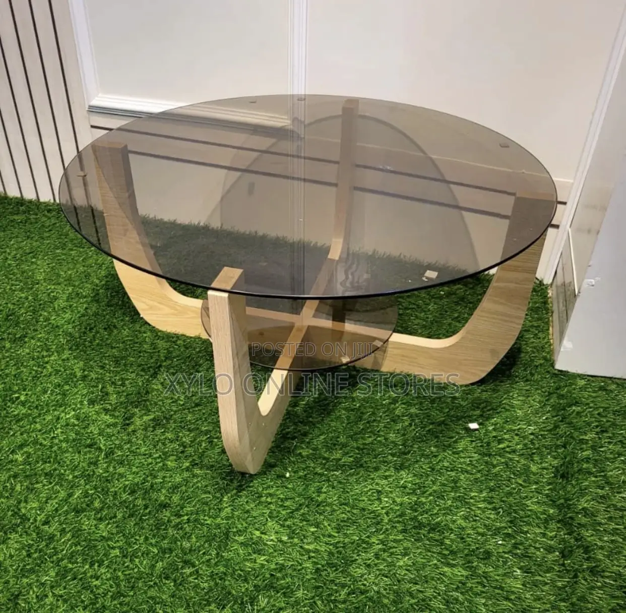 Round 2 Tired Coffee Table With Shelf Storage Tempered Glass Top