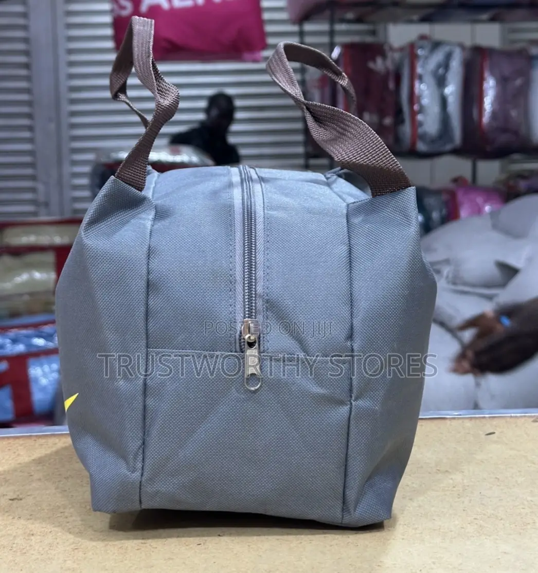 Grey Toilet Bag With Brown Handles