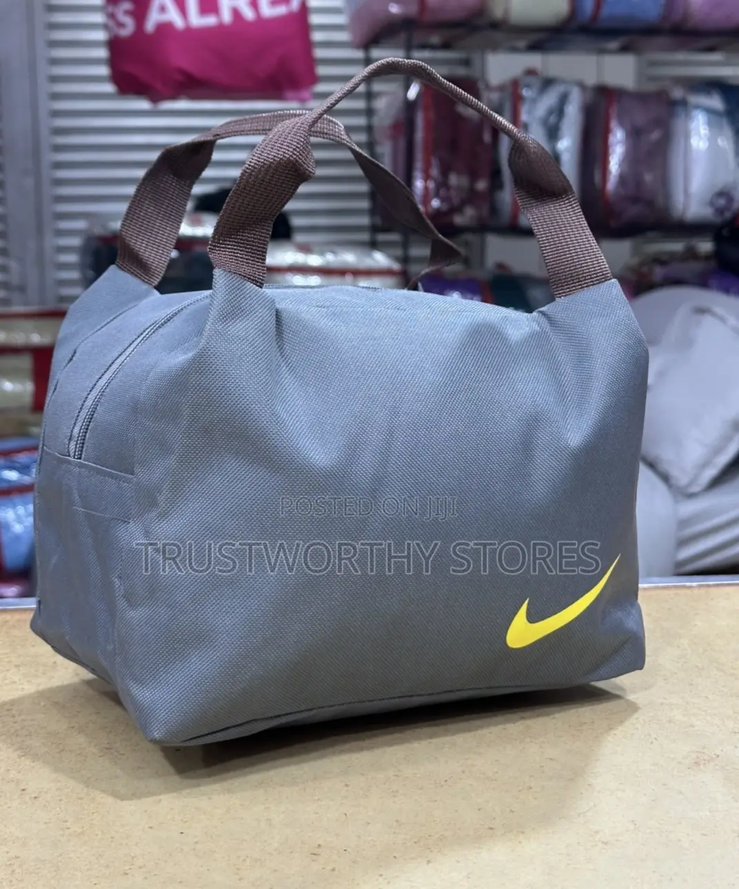 Grey Toilet Bag With Brown Handles