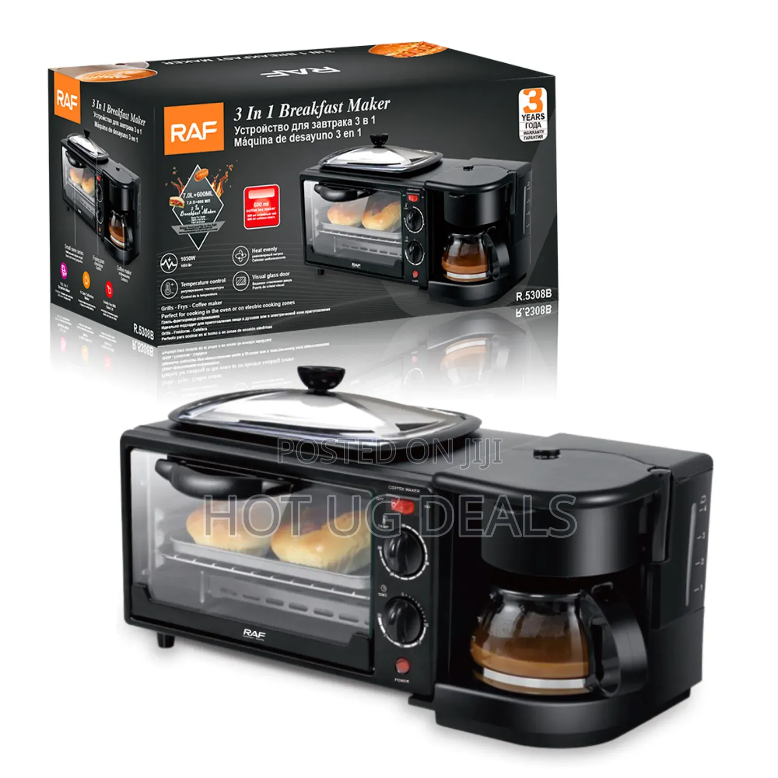 Raf 3in1 Multifunctional Breakfast Maker, Oven, Grill Pan,Coffee Maker