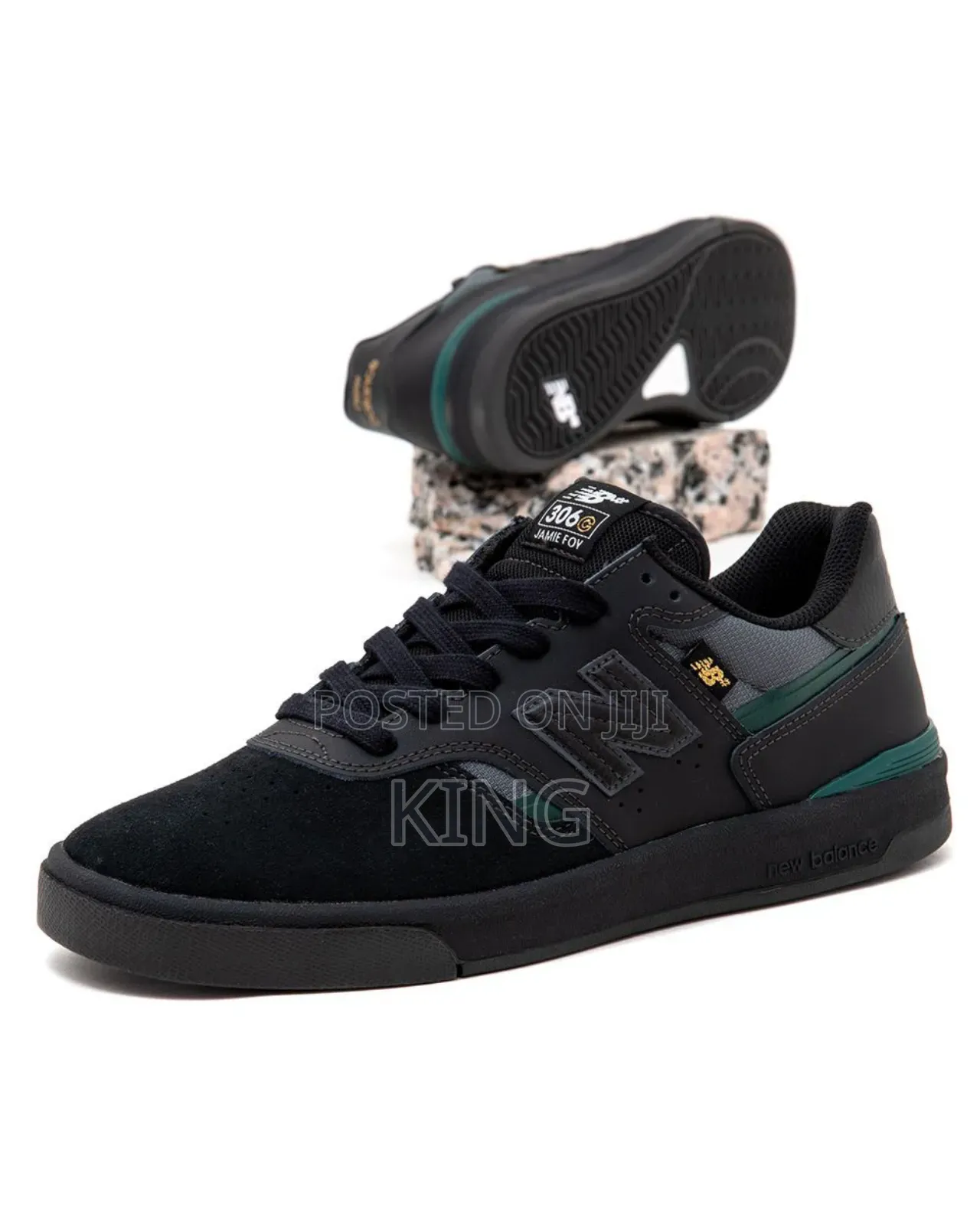 New Balance Numeric Jamie Foy 306 Cup Shoe in Black and Green.