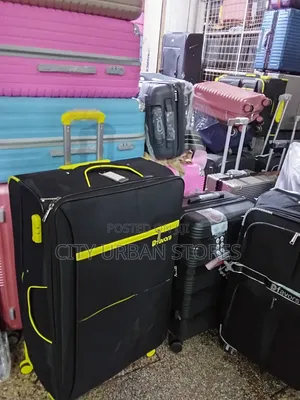 Yellow Stripe Medium Size Black Suitcases
