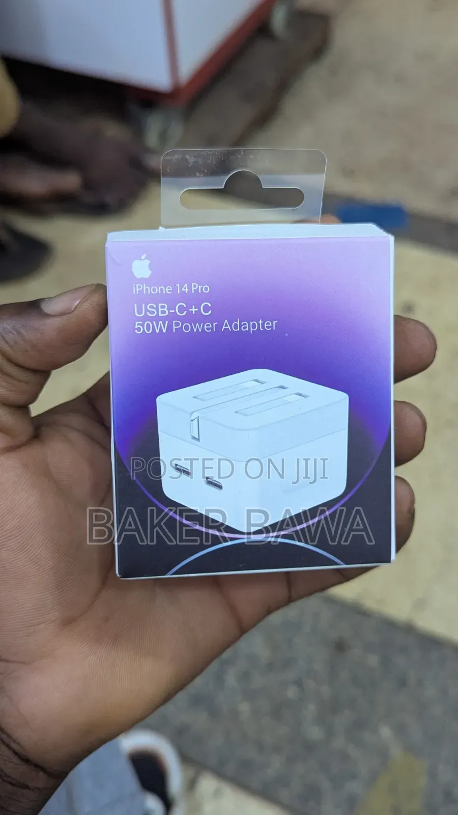 50w Usb-C+C Dual-Port Power Adapter Marketed for the iPhone 14 Pro.