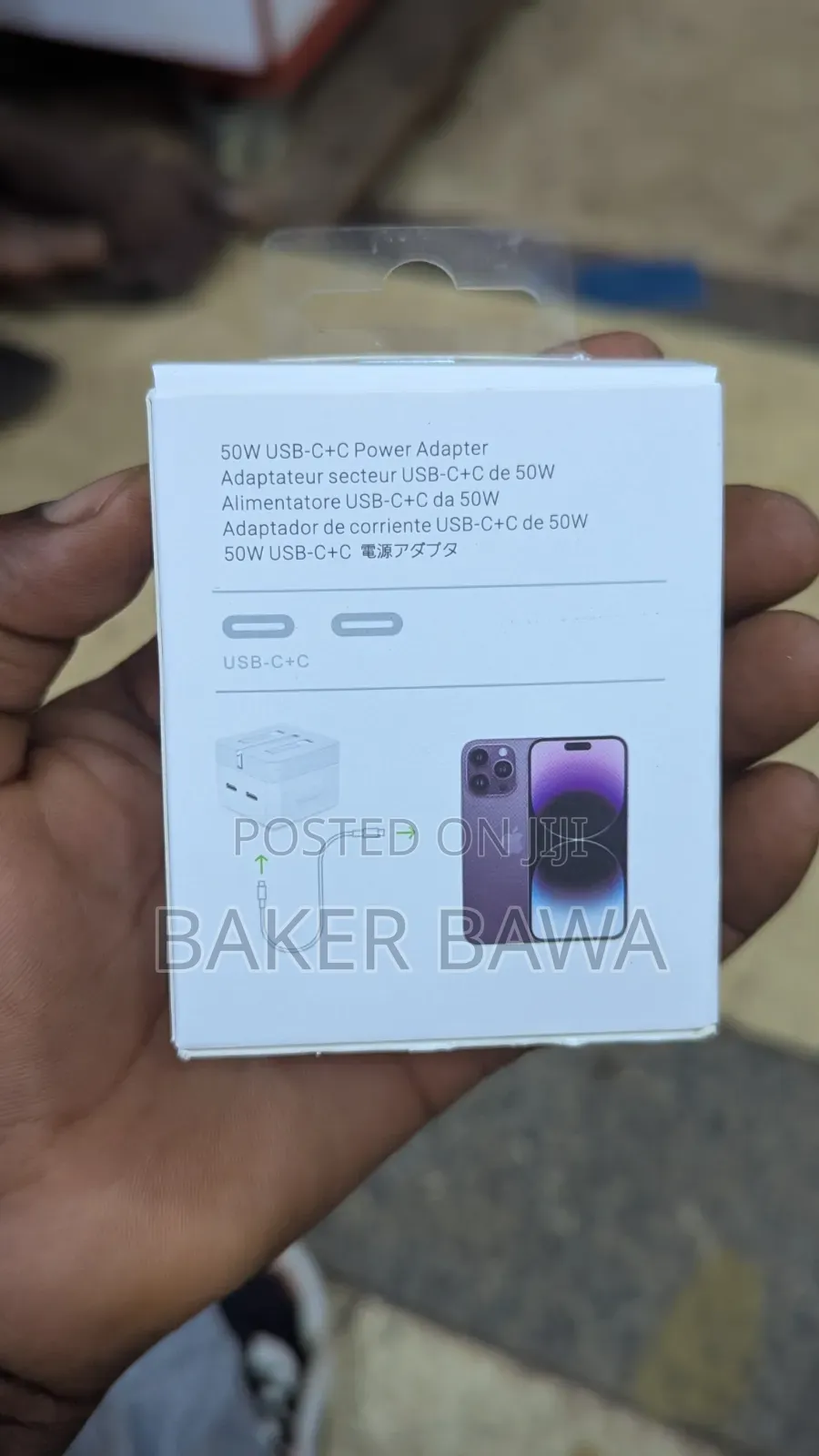 50w Usb-C+C Dual-Port Power Adapter Marketed for the iPhone 14 Pro.