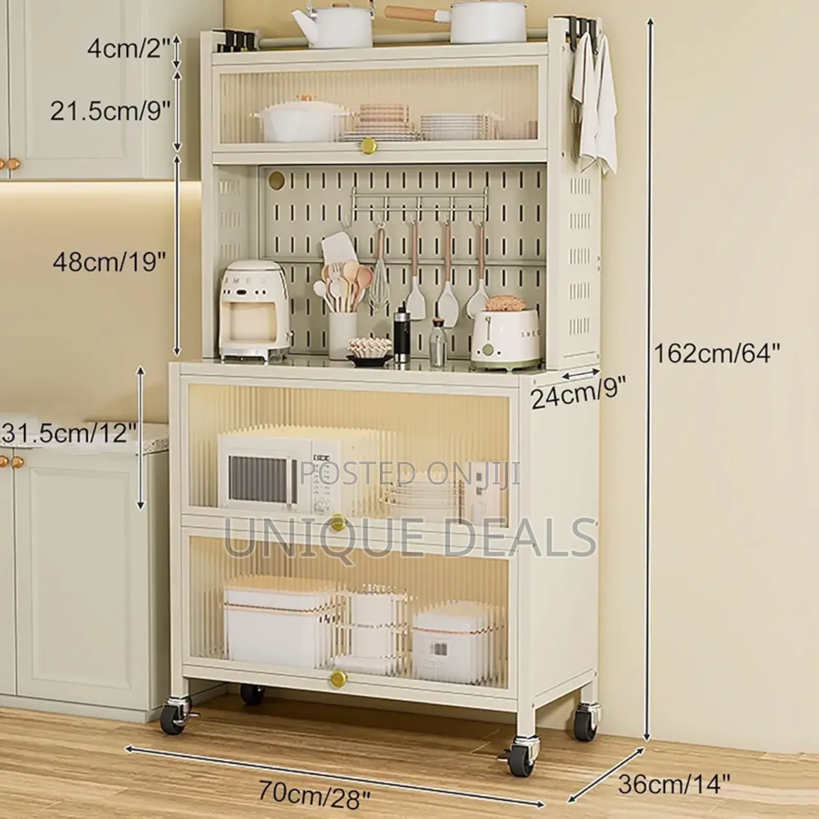 Kitchen Baker's Rack With Flip Door Cabinet, 5 Tier Storage Cabinet