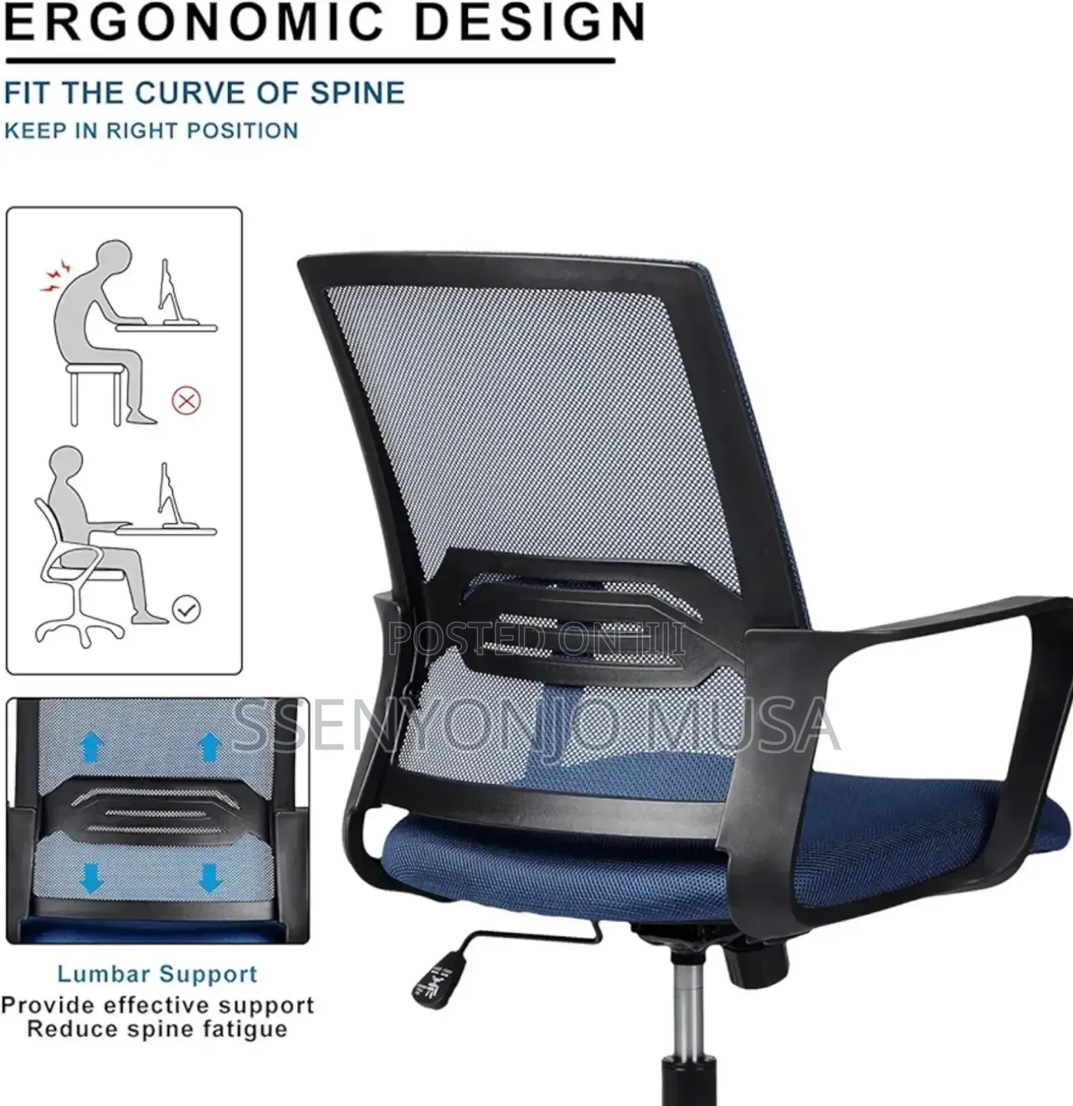 Office Chair With Mesh Backrest - Adjustable Height, Swivel