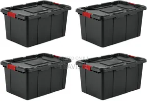 Industrial Tote, Plastic Storage Bin With Lid, 27 Gallon