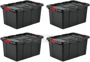Industrial Tote, Plastic Storage Bin With Lid, 27 Gallon