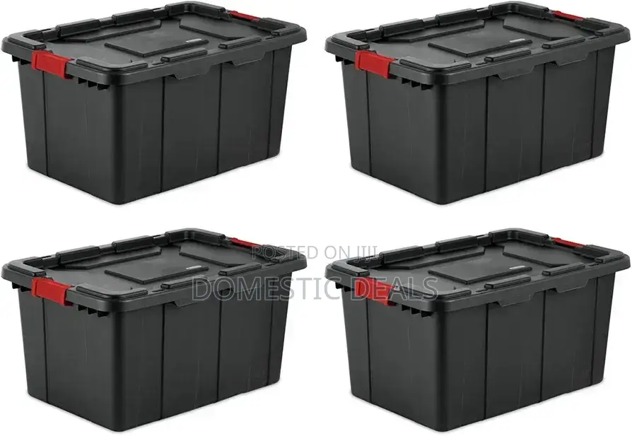 Industrial Tote, Plastic Storage Bin With Lid, 27 Gallon