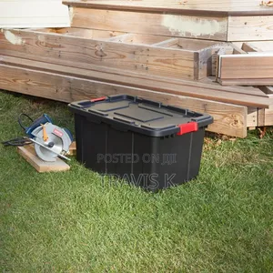 Industrial Tote, Plastic Storage Bin With Lid, 27 Gallon