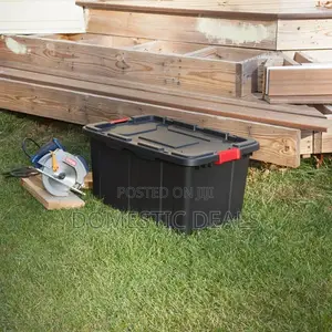 Industrial Tote, Plastic Storage Bin With Lid, 27 Gallon