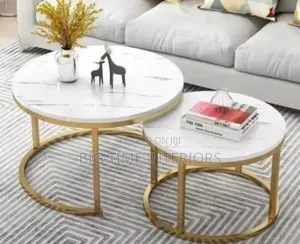 2pcs White and Gold Circular Coffee Table Set