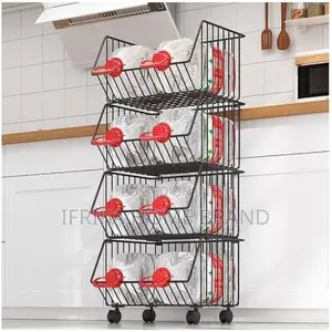 Kitchen Trolley Vegetable Basket, Multi Tier Rolling Wheels, 4 Shelves