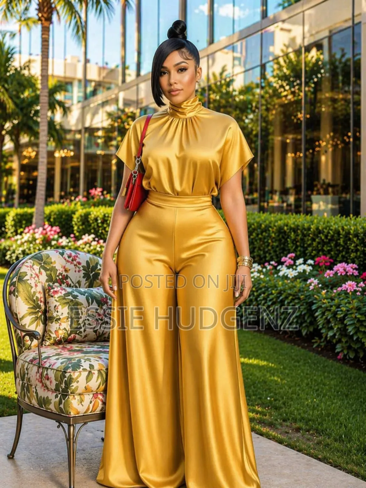 Ahigh-Neck Top and Wide-Leg Palazzo Pants