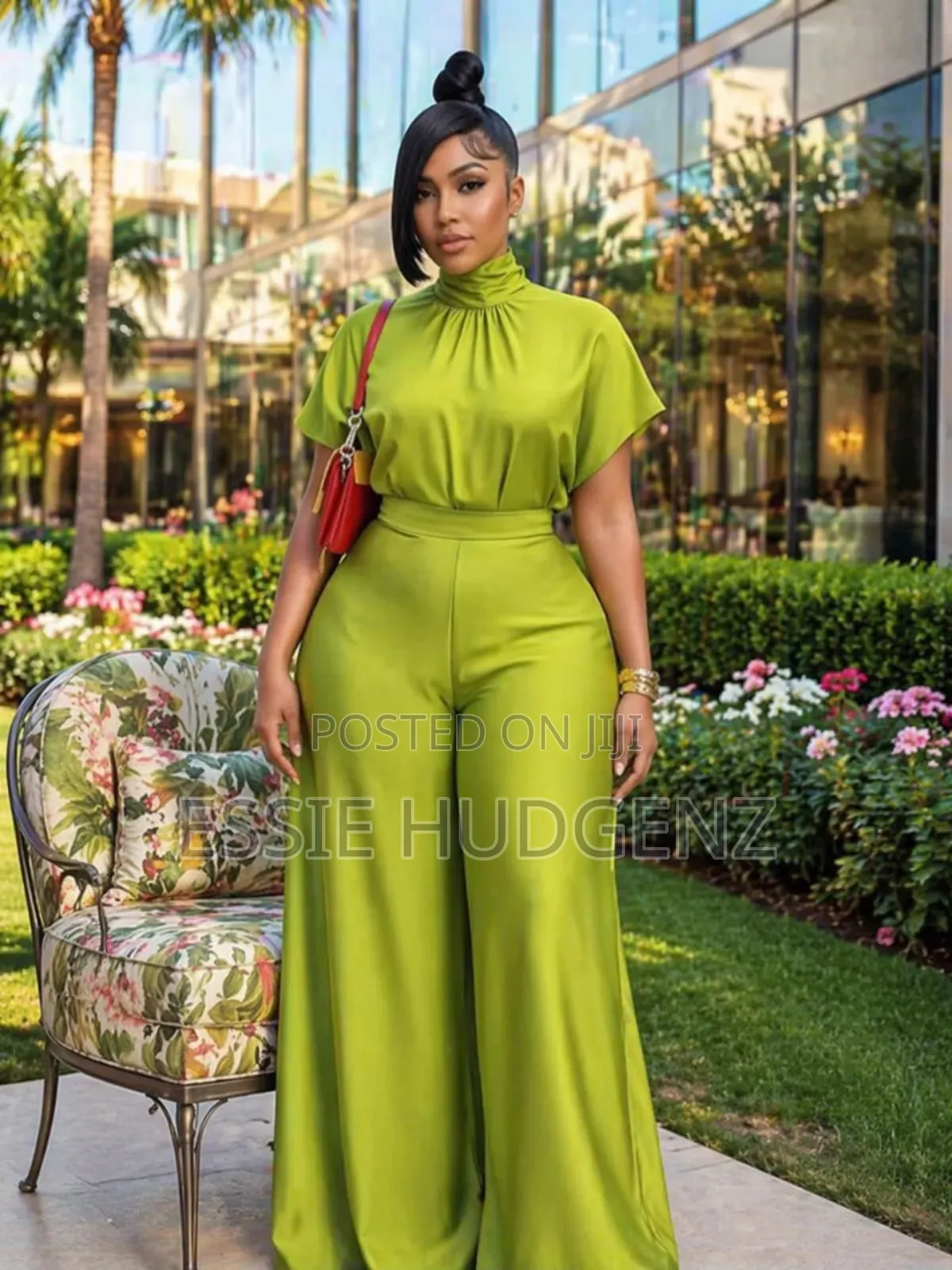 Ahigh-Neck Top and Wide-Leg Palazzo Pants