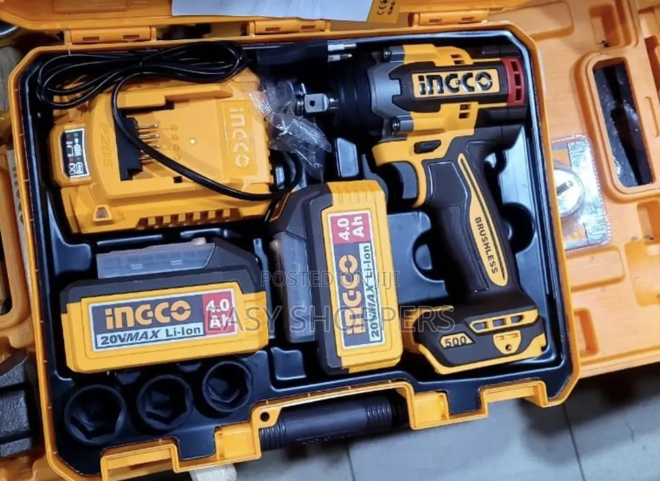 Ingco 20v Brushless Cordless Impact Wrench 500nm 2pcs Battery Charger