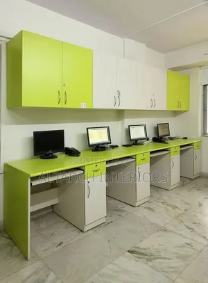 Computer Table Setup With Upper Cabinets