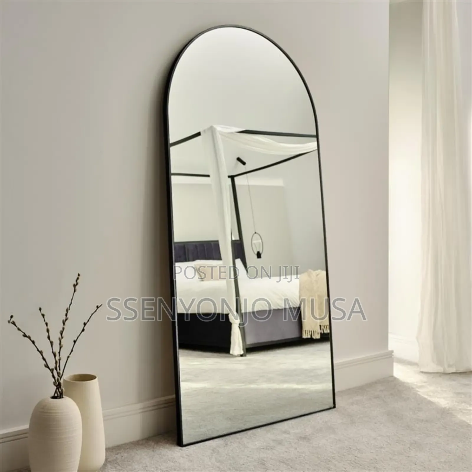 Wall Mounted XXL Arch Full-Length Mirror 200x90cm – Black Frame