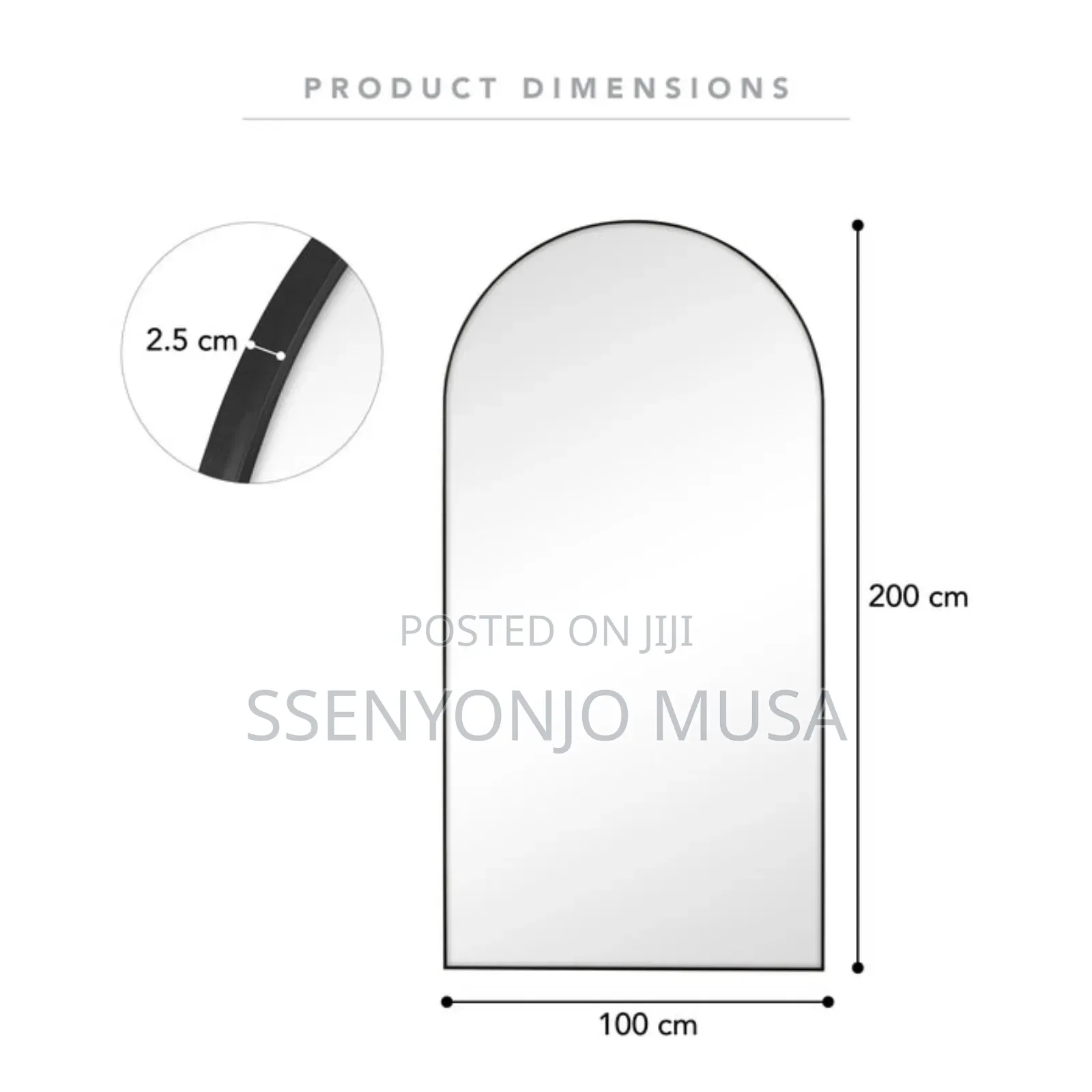 Wall Mounted XXL Arch Full-Length Mirror 200x90cm – Black Frame