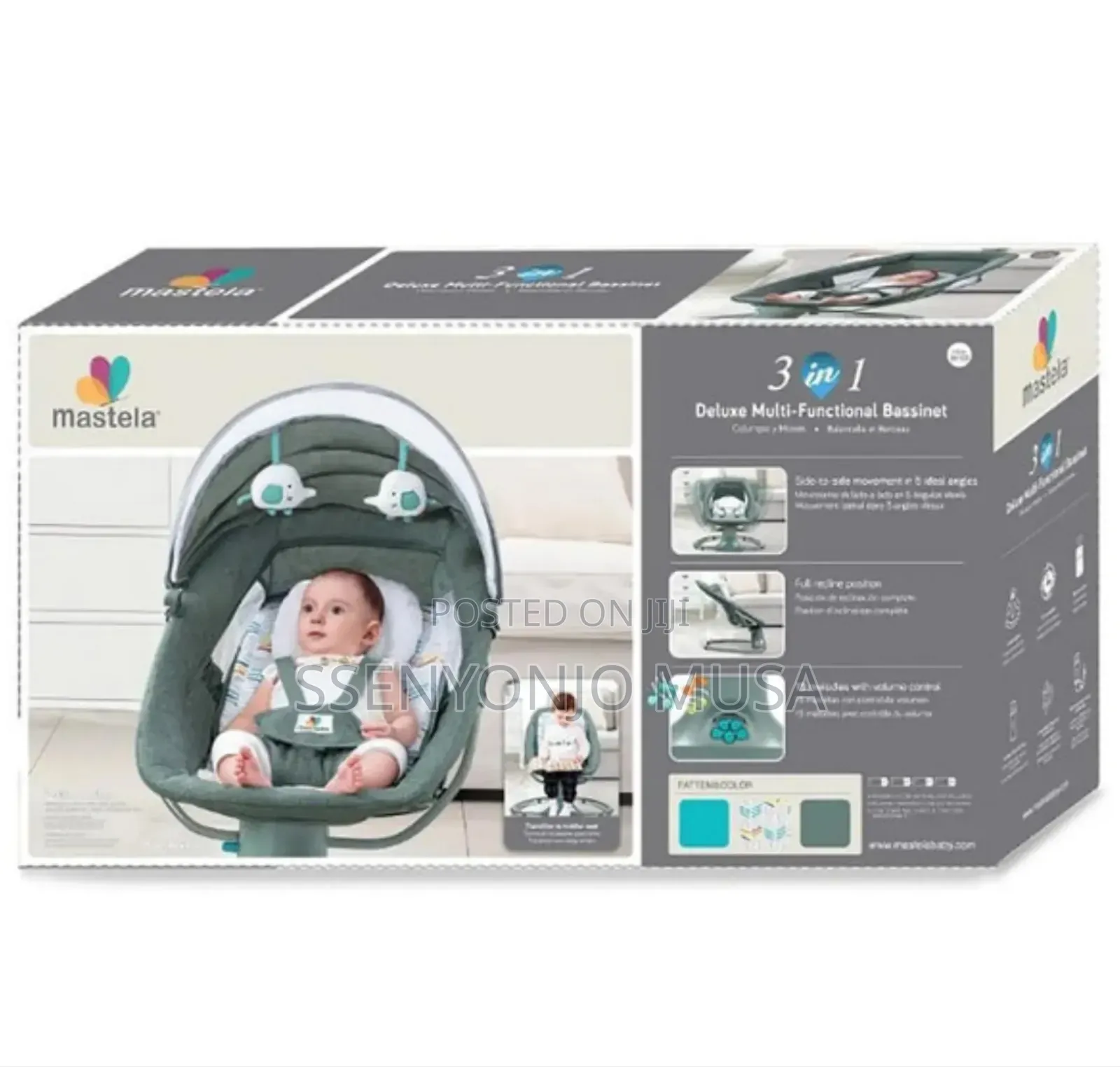 Mastela 3-in-1 Baby Swing Bassinet 08104 Grey With Music Bluetooth