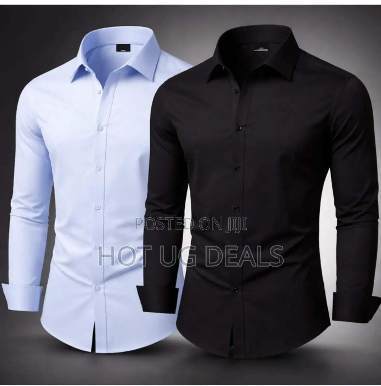 2 Pack of Men's Cotton Office Shirts Long Sleeve - Blue Black
