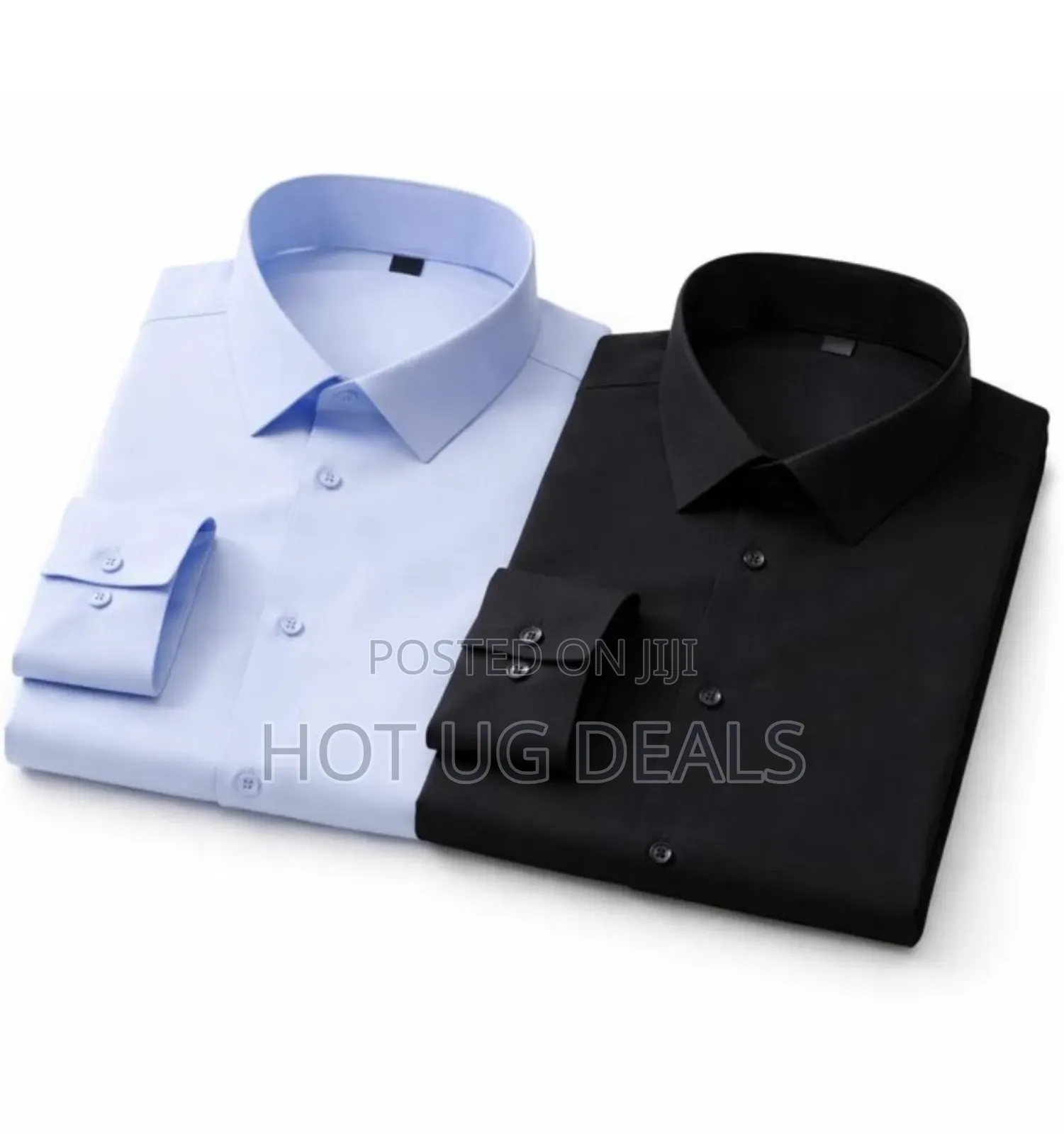 2 Pack of Men's Cotton Office Shirts Long Sleeve - Blue Black