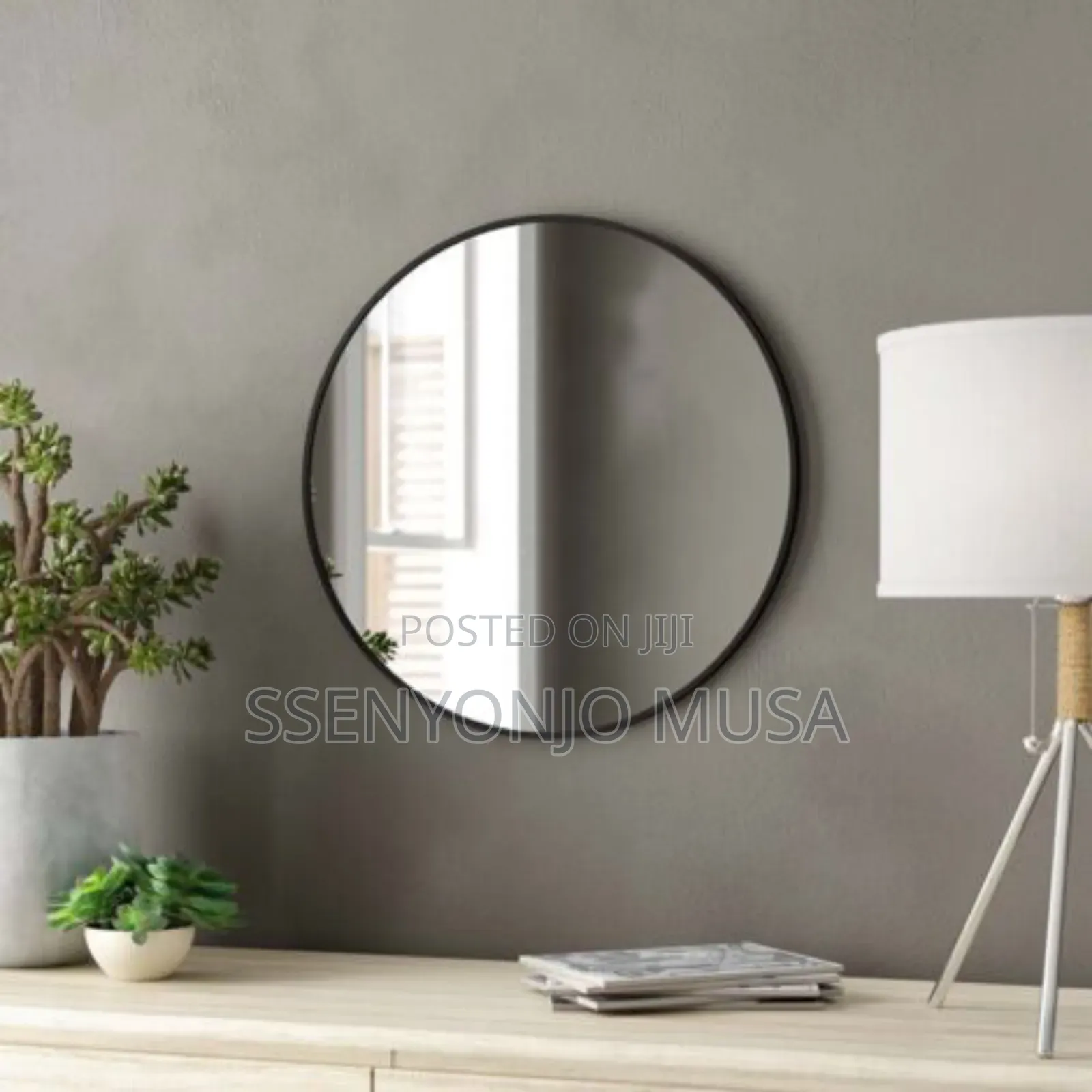 Modern Hd Wall Mounted Round Mirror 100×100cm – Black Frame