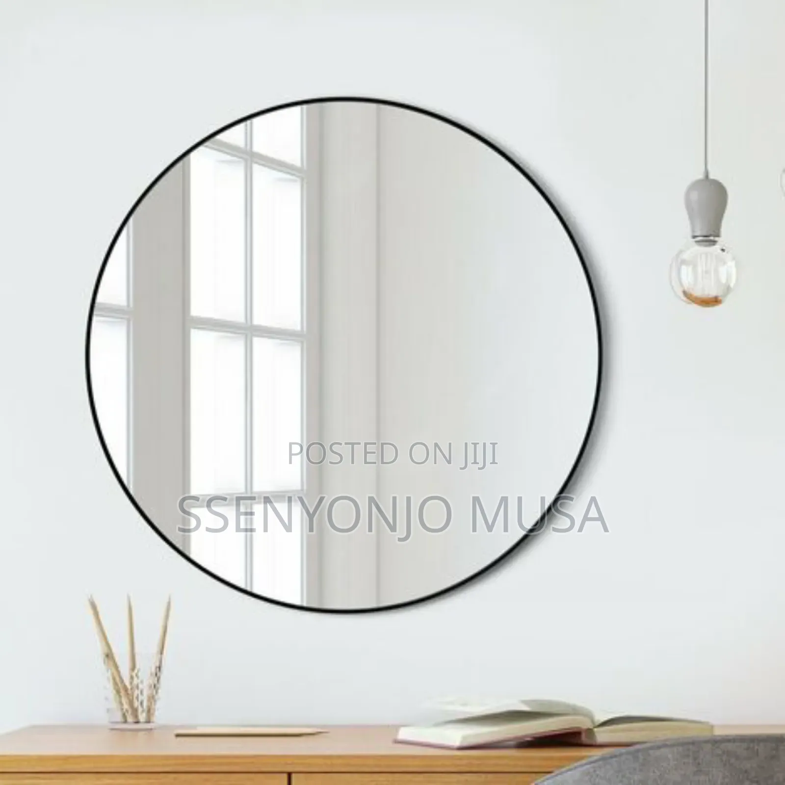 Modern Hd Wall Mounted Round Mirror 100×100cm – Black Frame