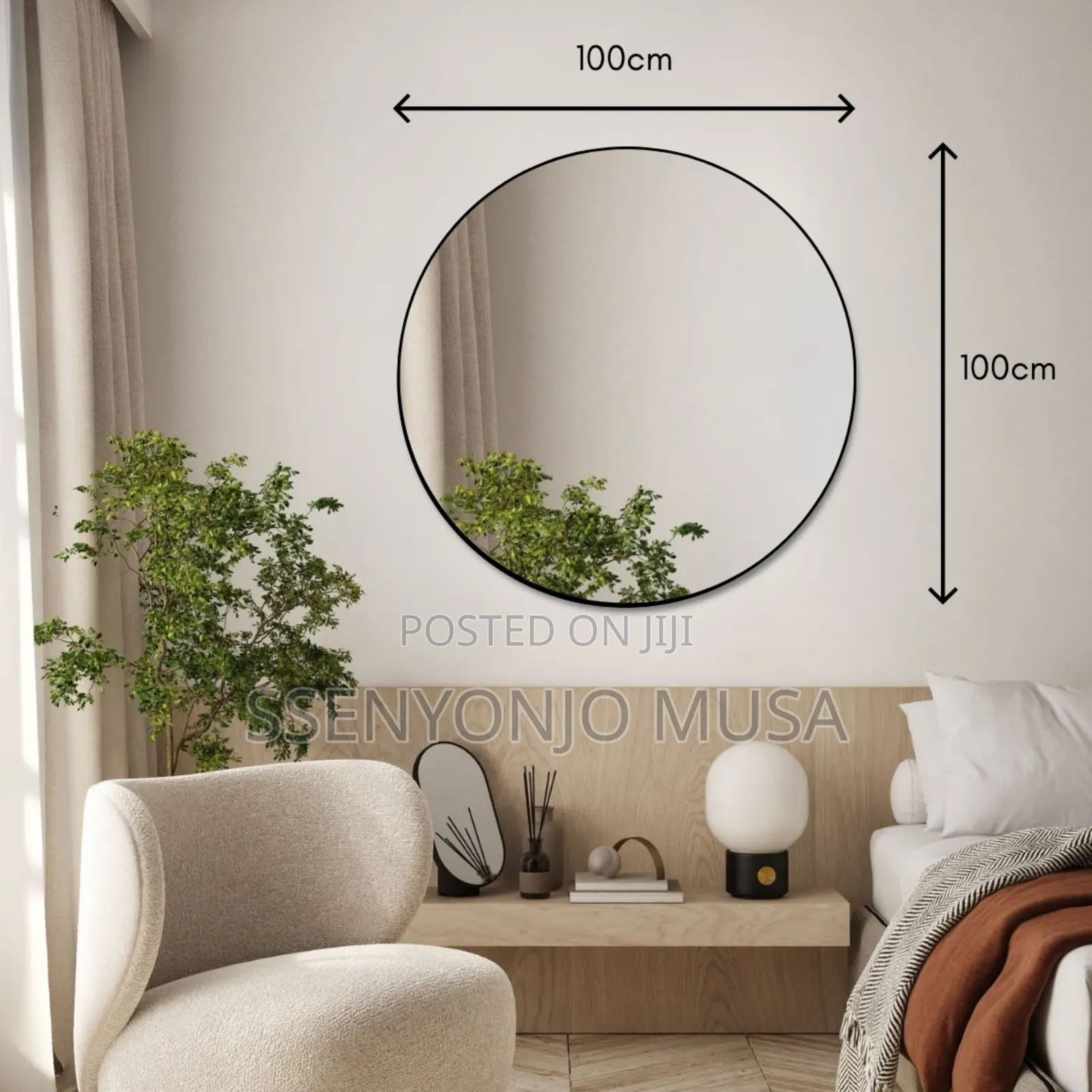 Modern Hd Wall Mounted Round Mirror 100×100cm – Black Frame
