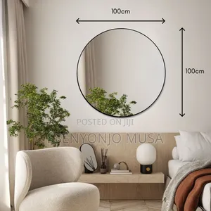 Modern Hd Wall Mounted Round Mirror 100×100cm – Black Frame