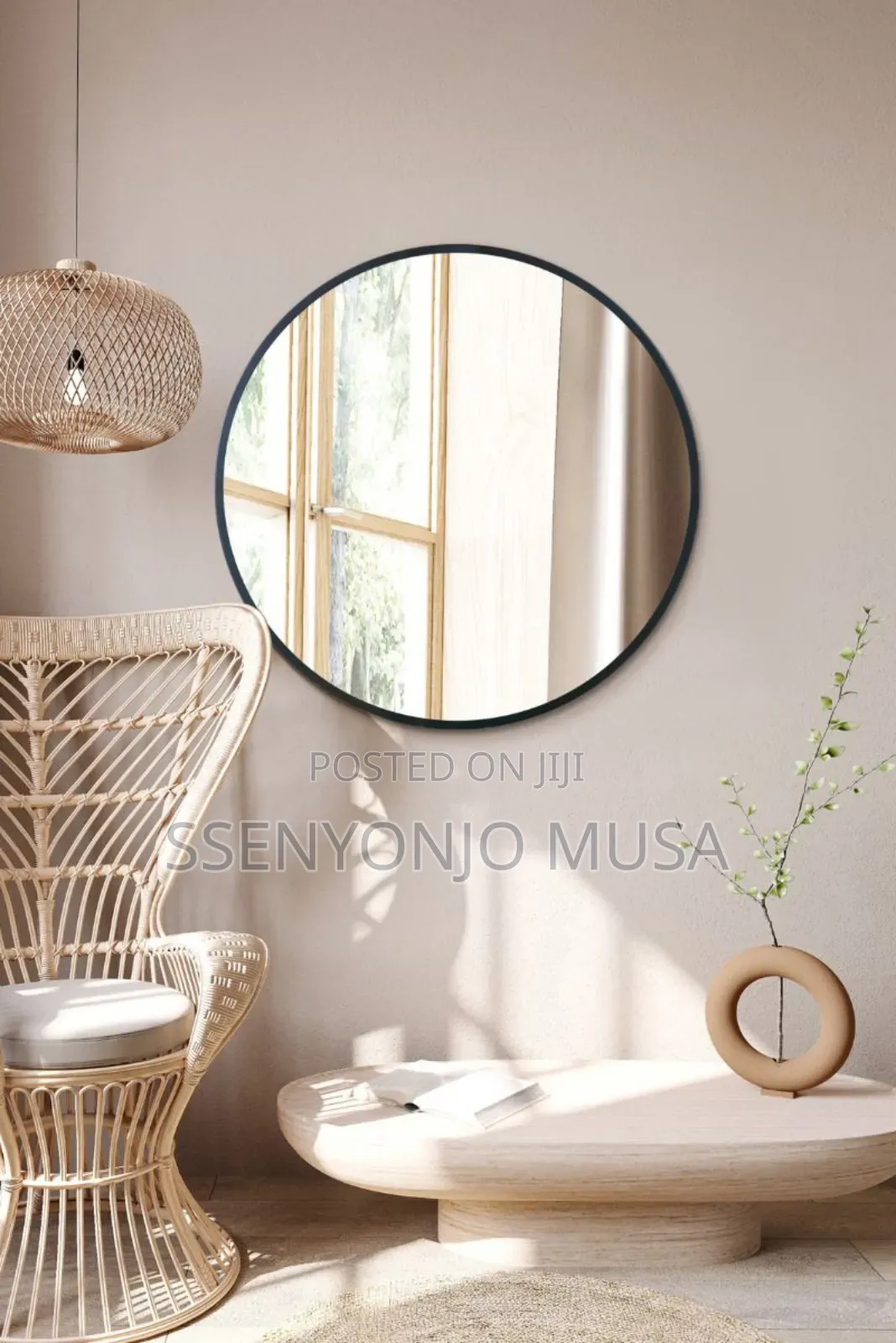 Modern Hd Wall Mounted Round Mirror 100×100cm – Black Frame