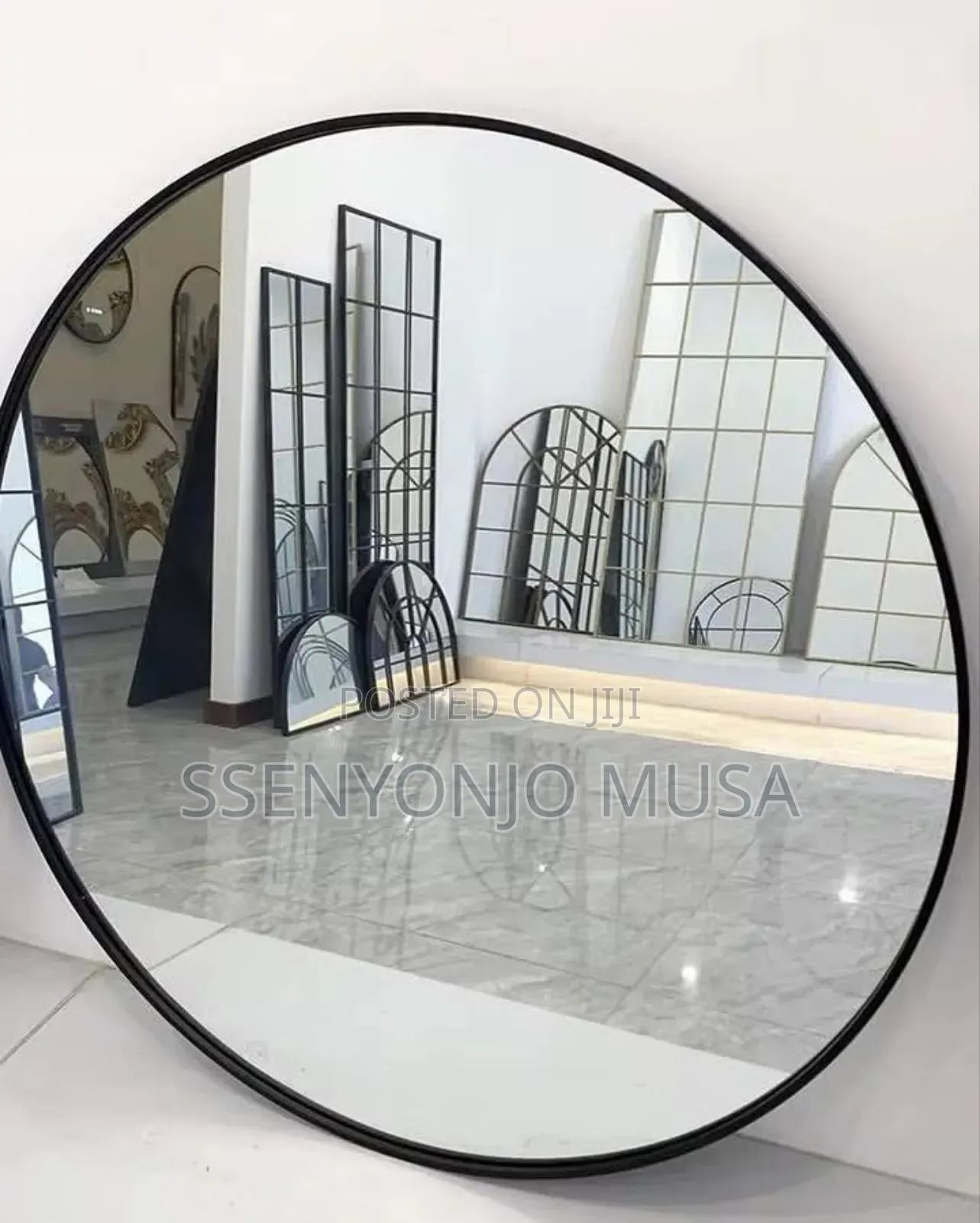 Modern Hd Wall Mounted Round Mirror 100×100cm – Black Frame