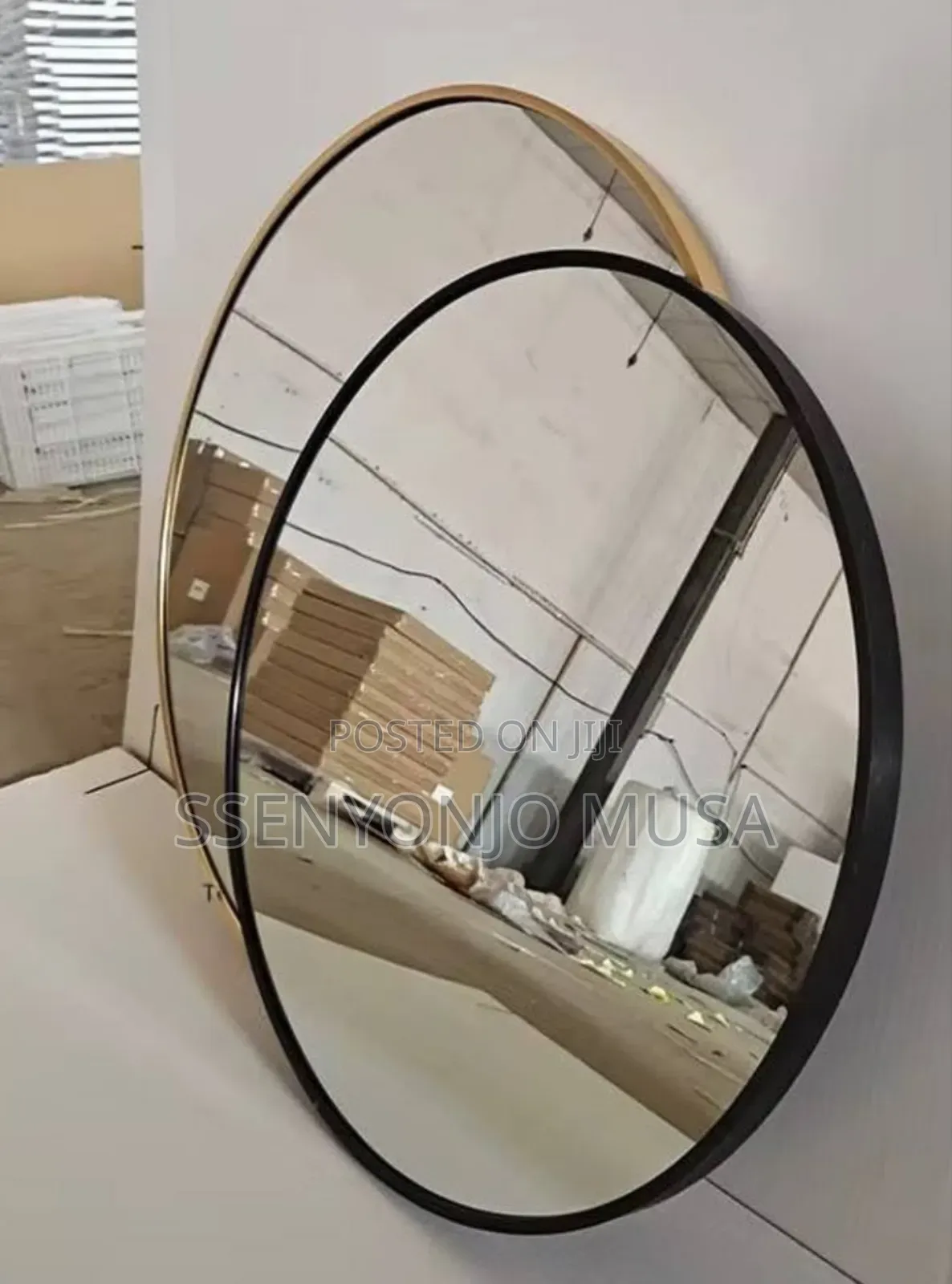 Modern Hd Wall Mounted Round Mirror 100×100cm – Black Frame