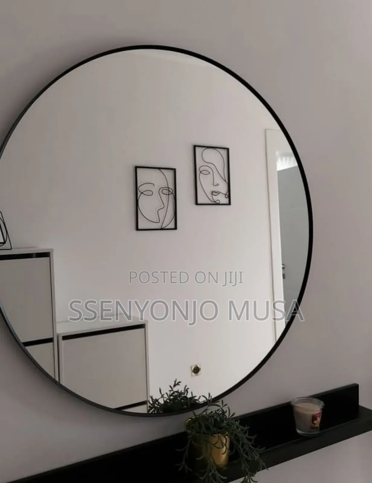 Modern Hd Wall Mounted Round Mirror 100×100cm – Black Frame