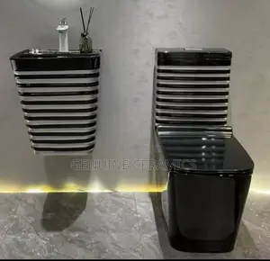 Grey Striped Toilet With Basin