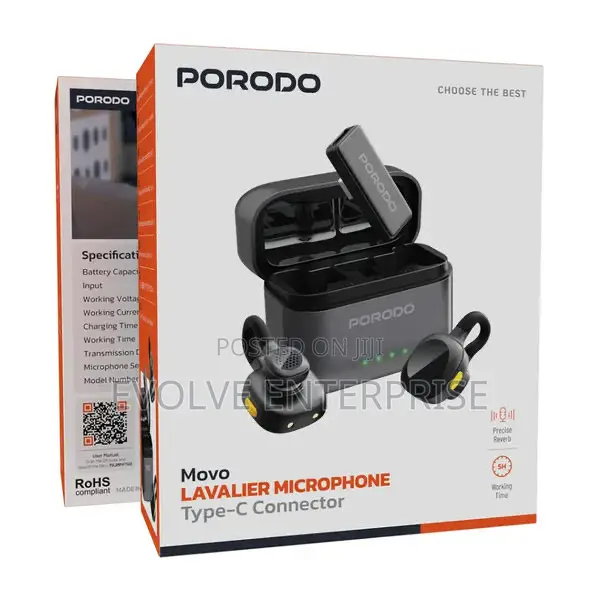Porodo Movo Lavalier Microphone Type-C Connector - Black