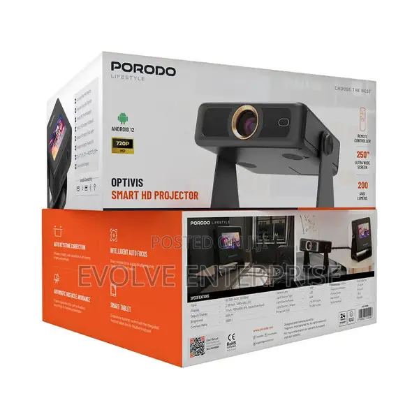 Porodo Lifestyle Optivis Smart Hd Projector - Black