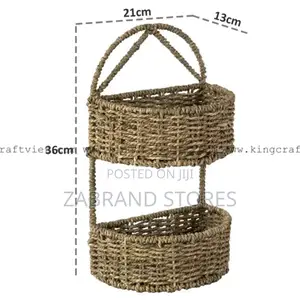 2 -Tier Braided Seagrass Wall Shelves/Hanging Basket