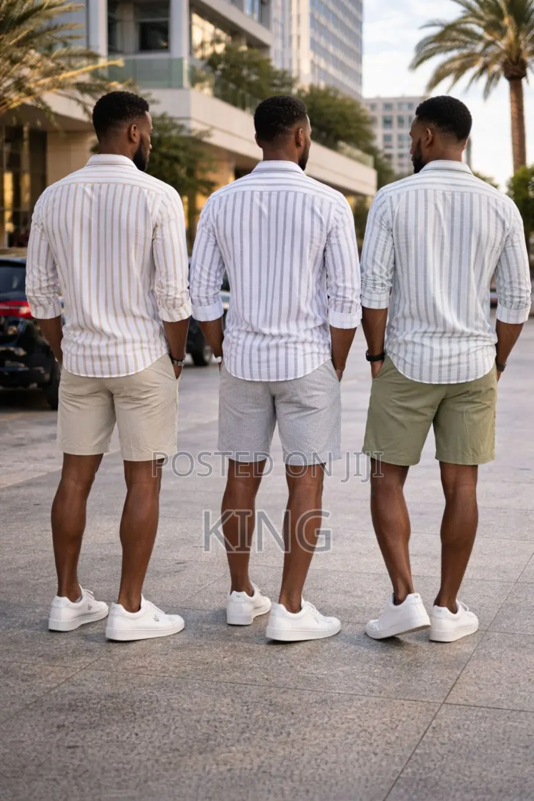 Men's Striped Button-Down Linen Shirt and Shorts Wear