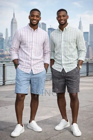 Men's Striped Button-Down Linen Shirt and Shorts Wear