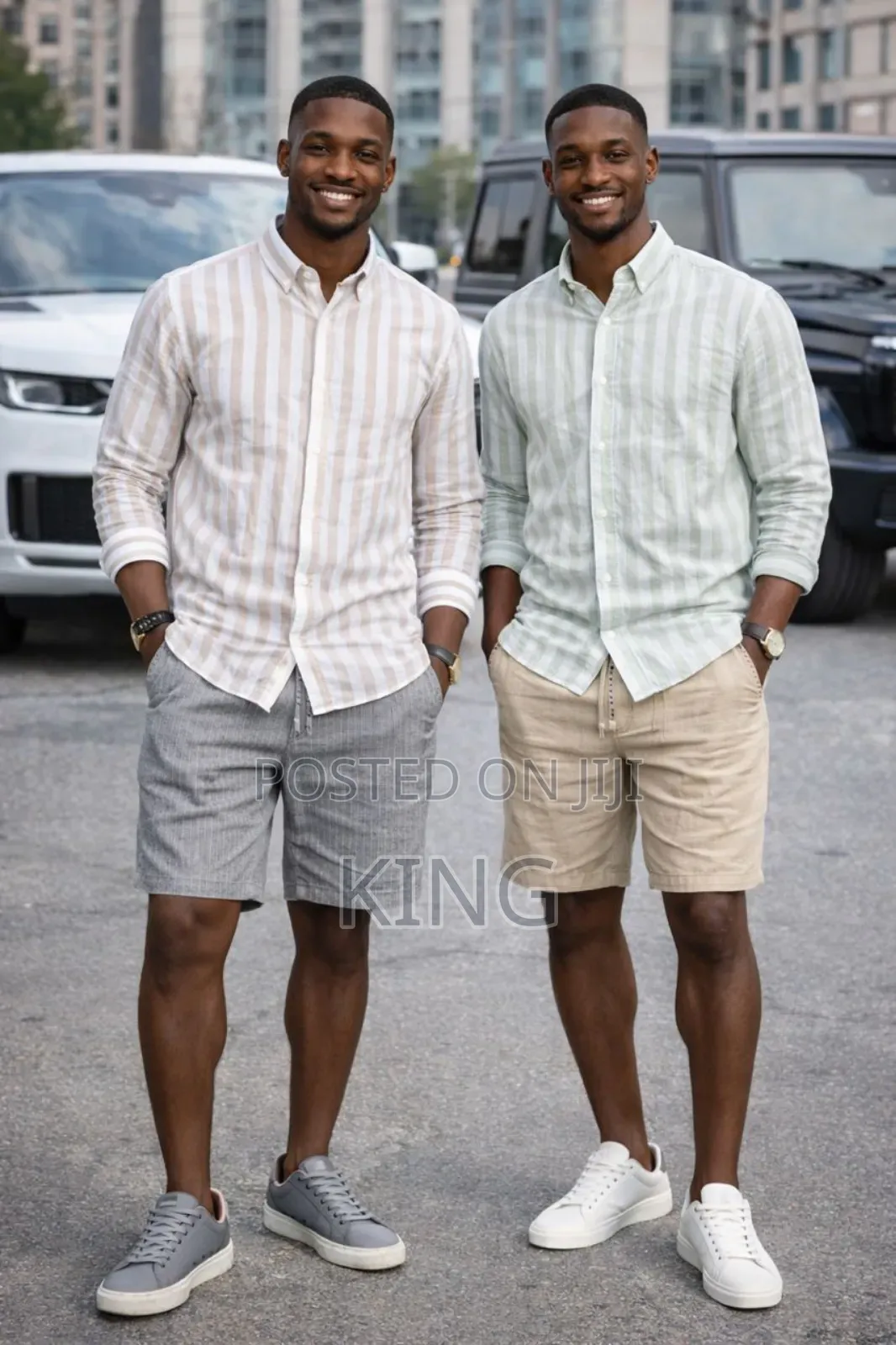 Men's Striped Button-Down Linen Shirt and Shorts Wear